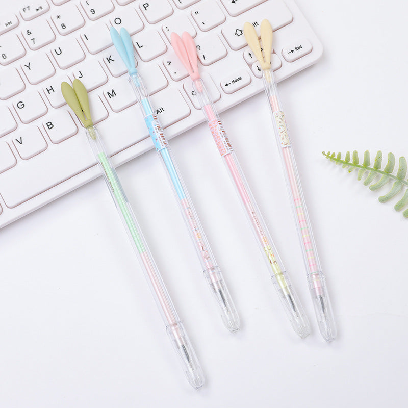 Cute Cartoon Petit Lapin Lumineux Frais Long Oreilles Stylo Signature avec Stylo de Gel Bouchon de Poussière