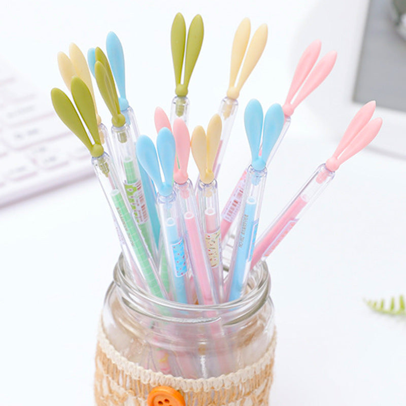 Cute Cartoon Petit Lapin Lumineux Frais Long Oreilles Stylo Signature avec Stylo de Gel Bouchon de Poussière