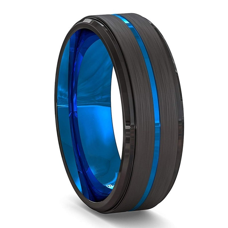 Bijoux hommes à deux tons 8Mm large Slotted Blue et Black Tungsten Steel Bijoux