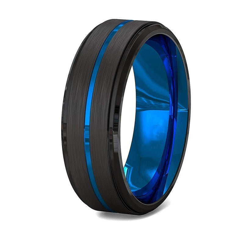 Bijoux hommes à deux tons 8Mm large Slotted Blue et Black Tungsten Steel Bijoux