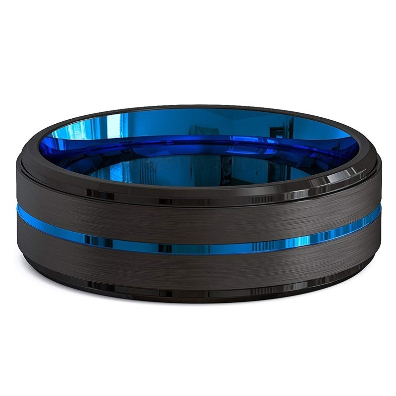 Bijoux hommes à deux tons 8Mm large Slotted Blue et Black Tungsten Steel Bijoux