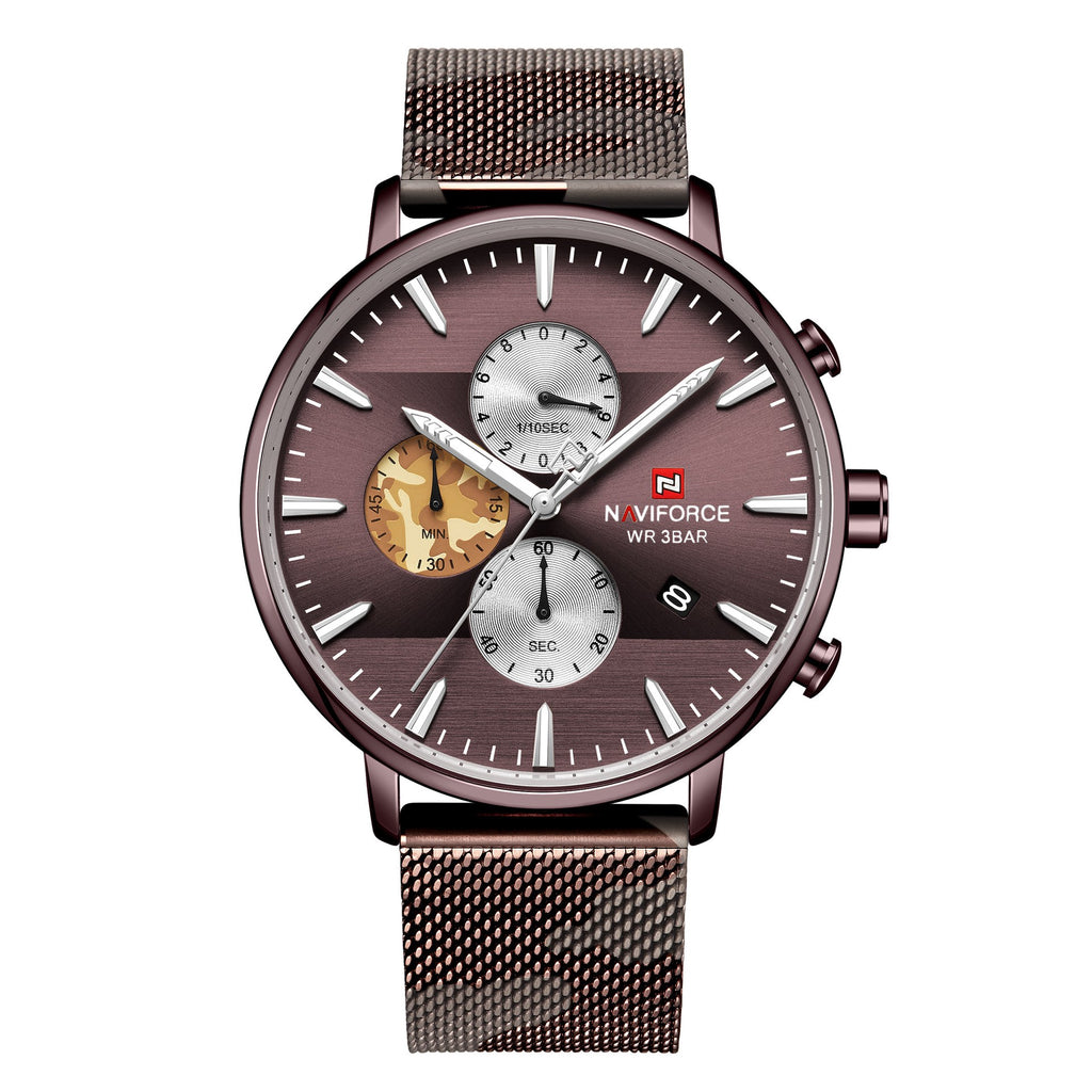 Lingxiang 9169 Bracelet en mesh Bracelet en camouflage Montre homme Imperméable Quartz Six-Hand Qu