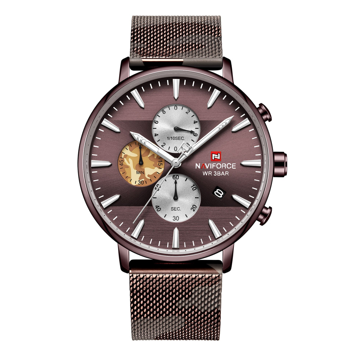 Lingxiang 9169 Bracelet en mesh Bracelet en camouflage Montre homme Imperméable Quartz Six-Hand Qu