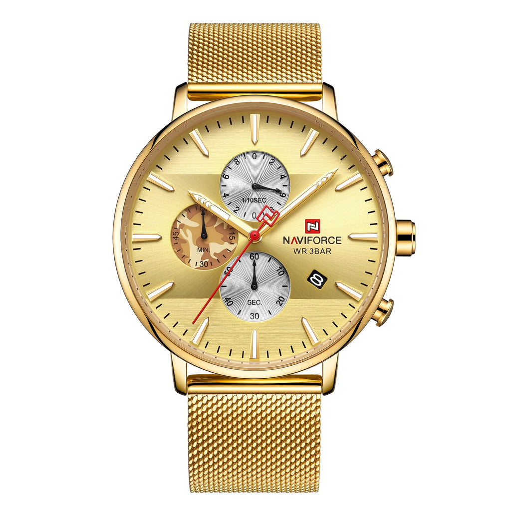 Lingxiang 9169 Bracelet en mesh Bracelet en camouflage Montre homme Imperméable Quartz Six-Hand Qu