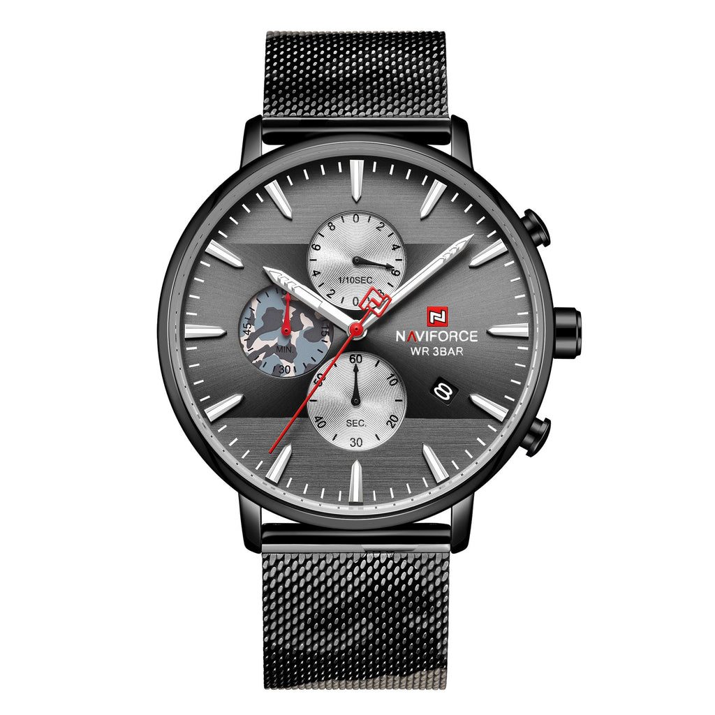 Lingxiang 9169 Bracelet en mesh Bracelet en camouflage Montre homme Imperméable Quartz Six-Hand Qu