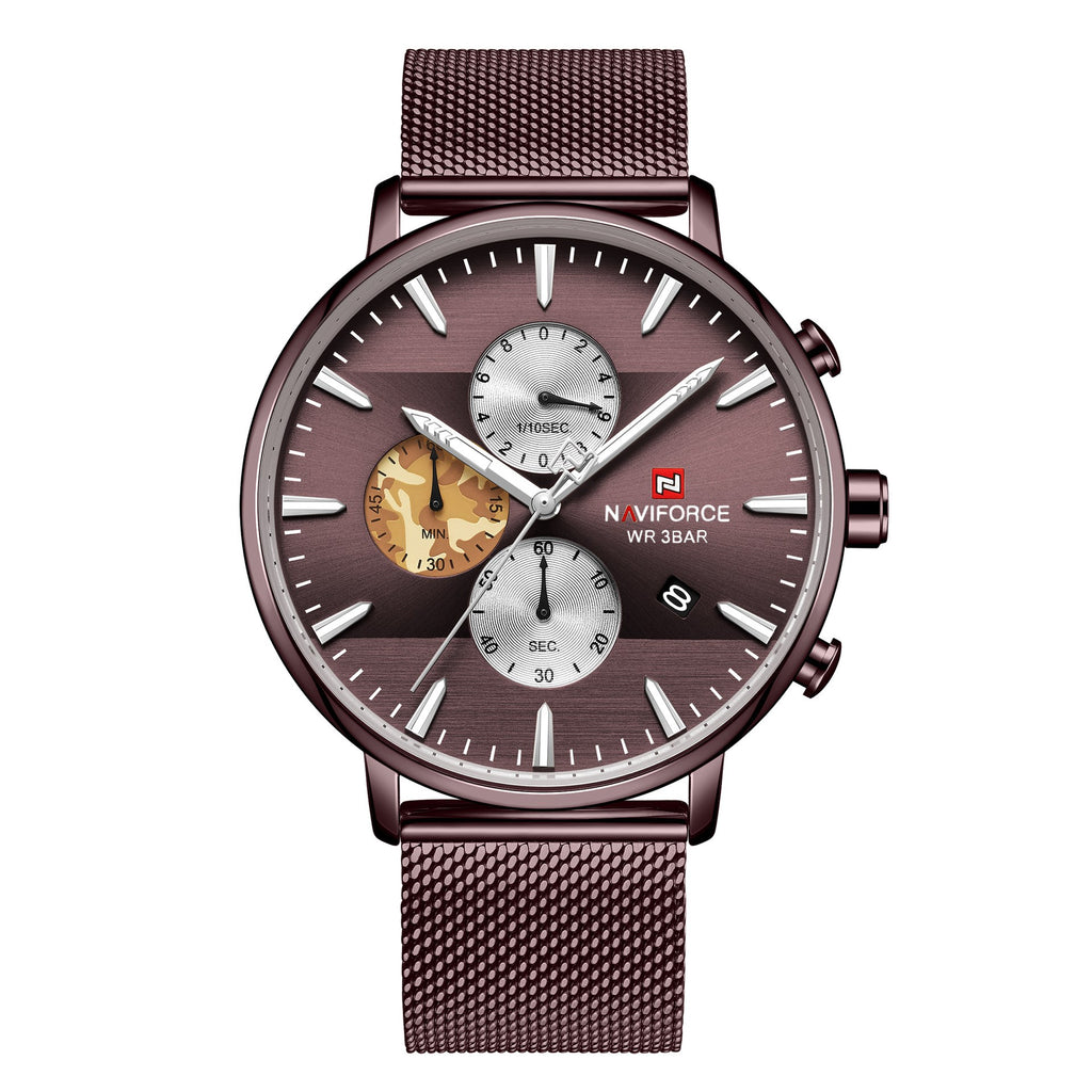 Lingxiang 9169 Bracelet en mesh Bracelet en camouflage Montre homme Imperméable Quartz Six-Hand Qu