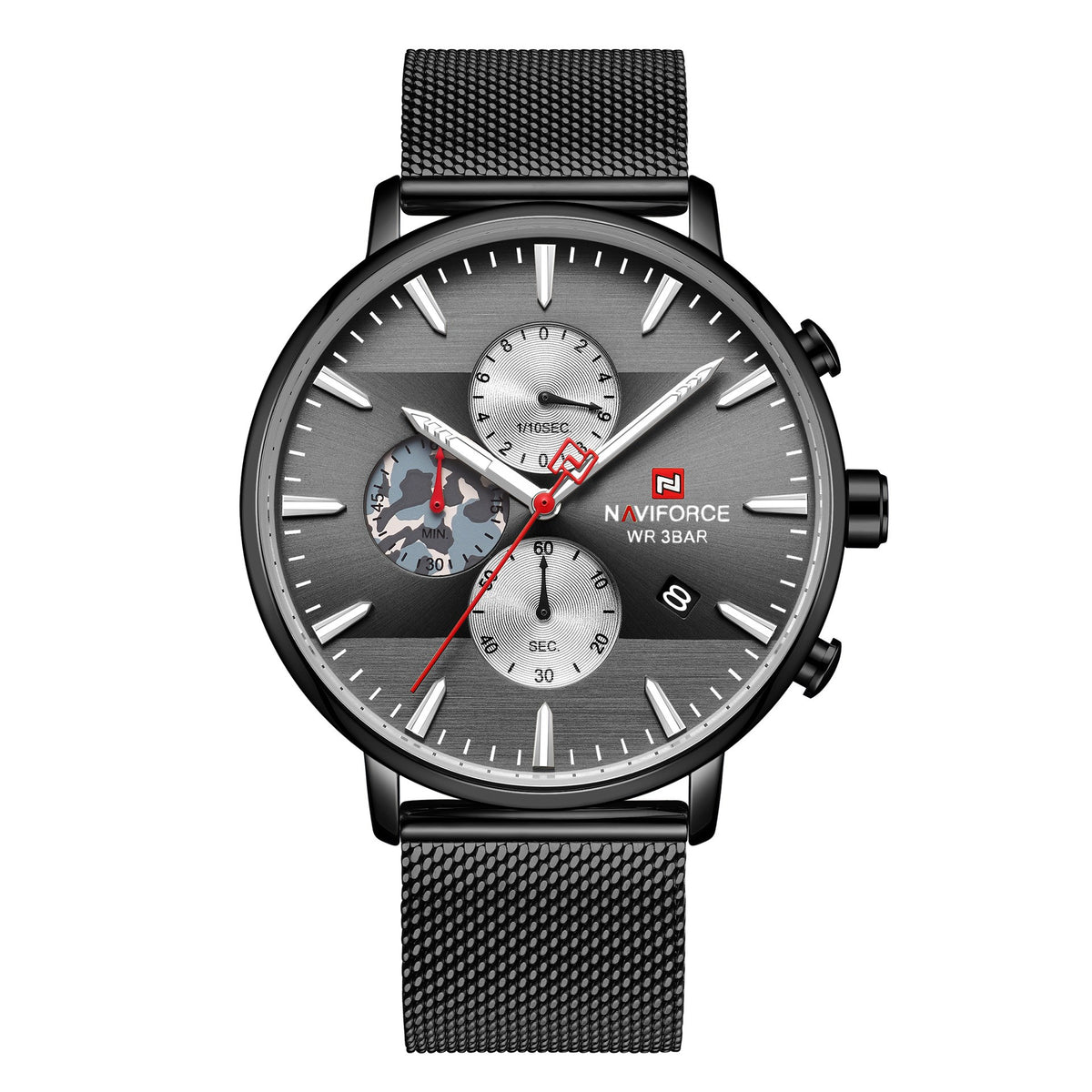 Lingxiang 9169 Bracelet en mesh Bracelet en camouflage Montre homme Imperméable Quartz Six-Hand Qu