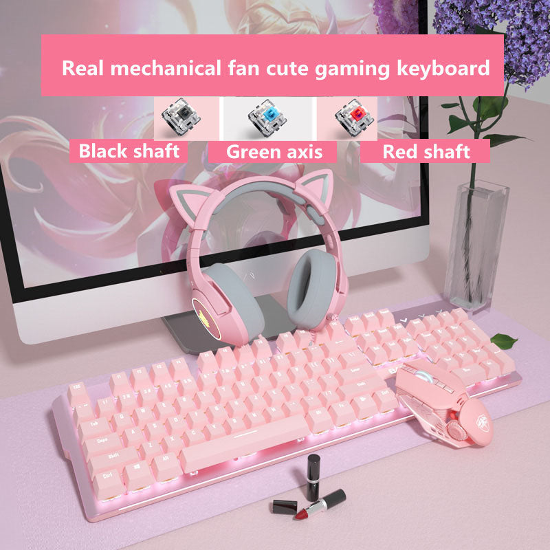 Clavier mécanique et jeu de souris rose pour les filles E-Sports Jeux dédiés Wired Green