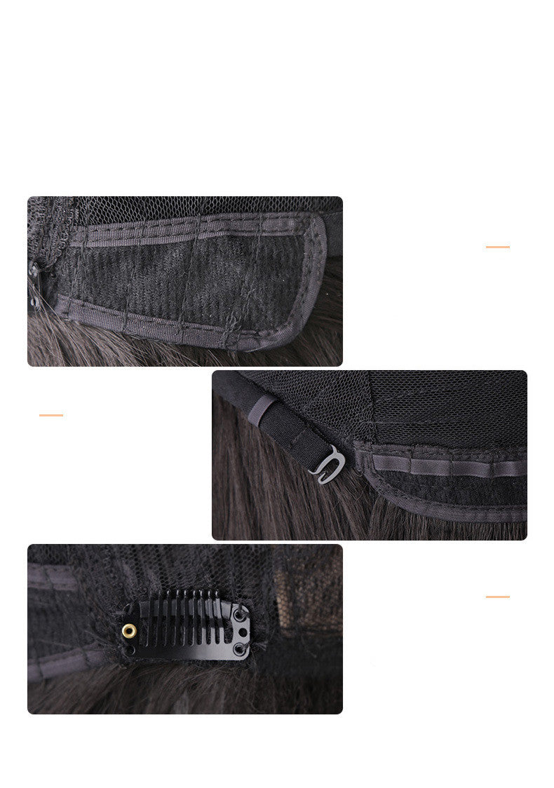 Réaliste naturel complet Headgear Net Red Air Bangs Noir Long cheveux droit
