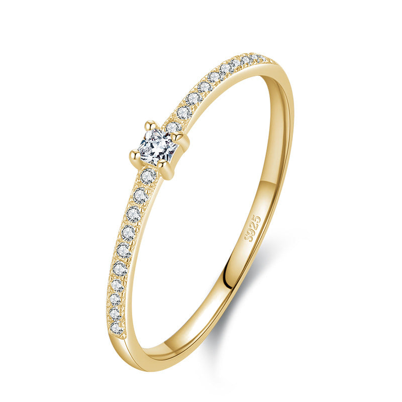 S925 Argent Sterling All-Match Simple Coréen Trendy Micro-Inlaid Index Finger Ring Mode