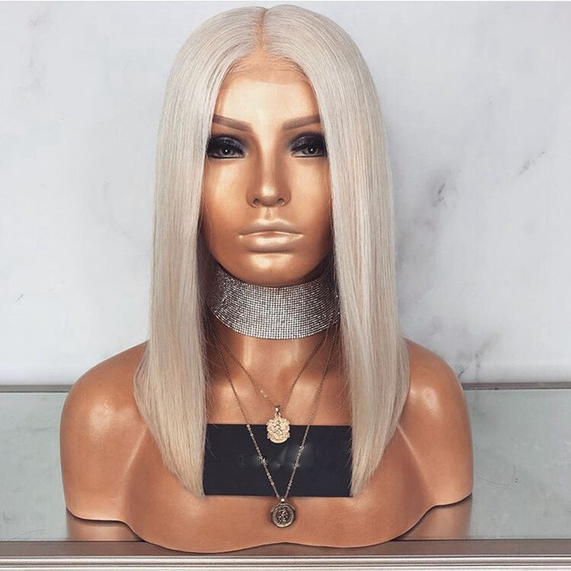Perruque féminine courte cheveux intérieur boucle moyenne cheveux longs argent gris chimique cheveux fibre