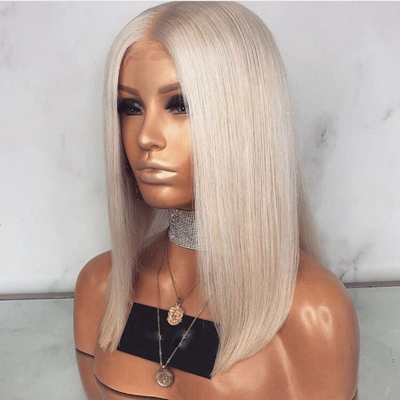 Perruque féminine courte cheveux intérieur boucle moyenne cheveux longs argent gris chimique cheveux fibre