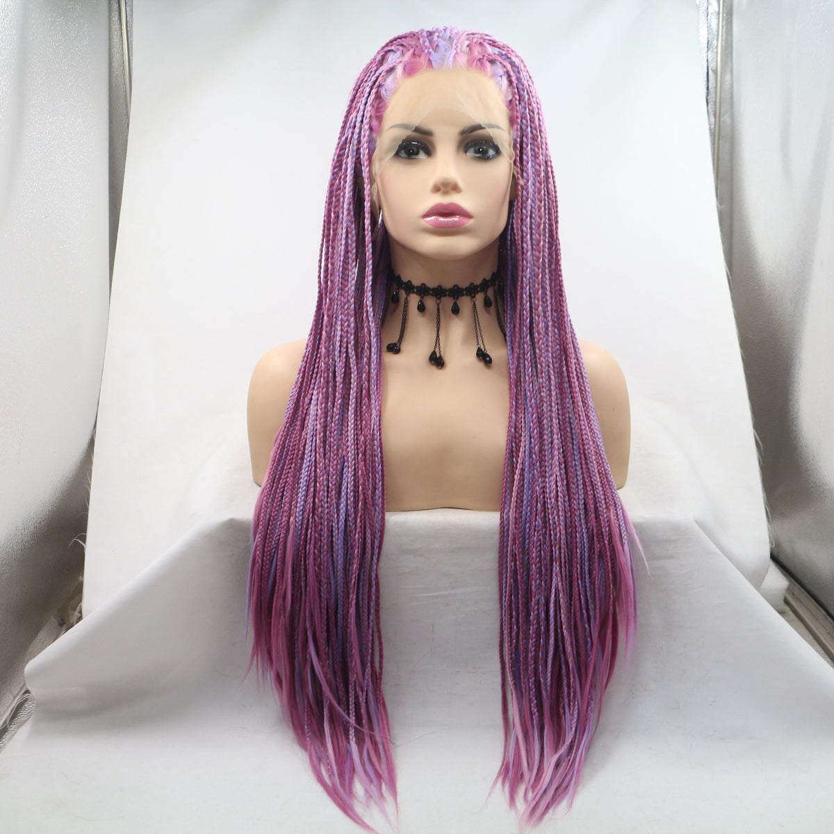 Fashionable Chimique Fibre Perruque Femme Deep Light Violet Long Droit Cheveux Petit Braid Hig