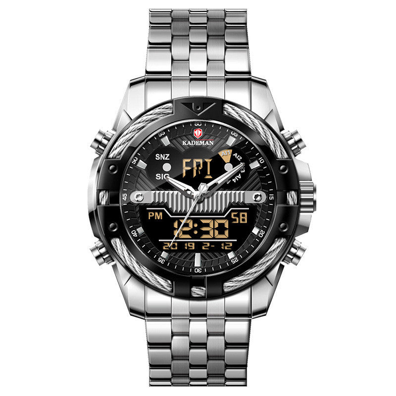 Montres hommes Dual Movement Réveil de rétroéclairage Horloge en acier imperméable