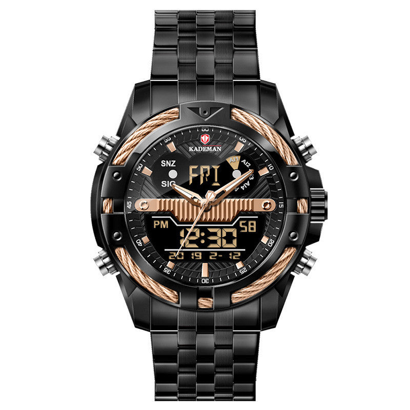 Montres hommes Dual Movement Réveil de rétroéclairage Horloge en acier imperméable