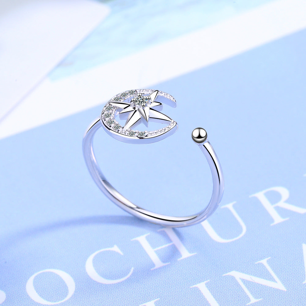 Stile Giapponese Di Donna Semplice Diamante In Linea Stella Luna Aperto Anello Di Moda Sin