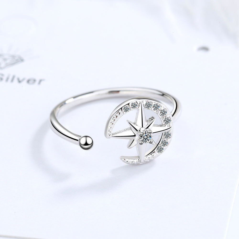 Stile Giapponese Di Donna Semplice Diamante In Linea Stella Luna Aperto Anello Di Moda Sin