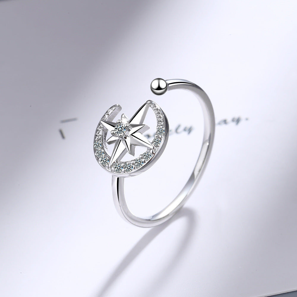 Stile Giapponese Di Donna Semplice Diamante In Linea Stella Luna Aperto Anello Di Moda Sin