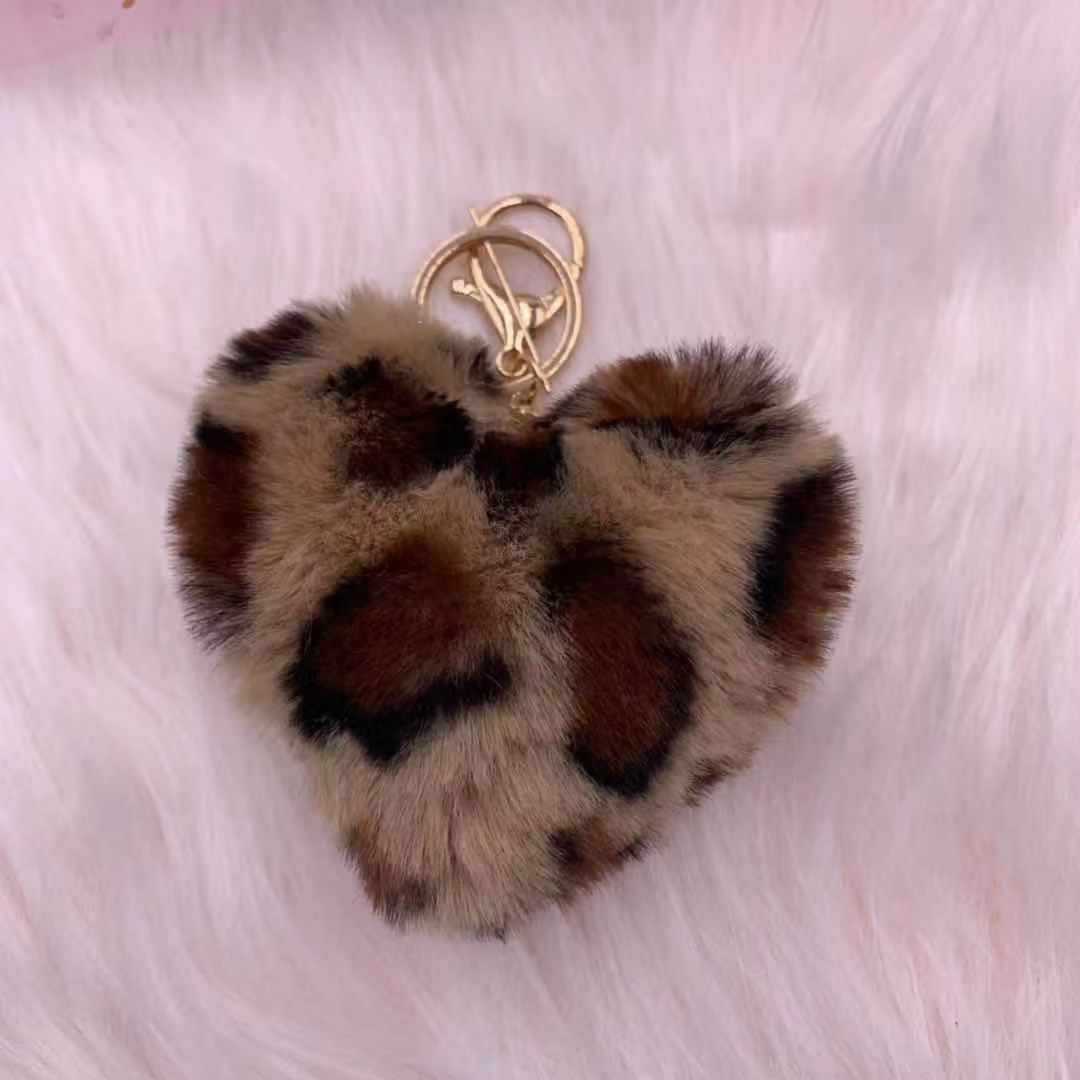 Leopard Print Love Plush Pendentif Peach Heart Keychain Voiture Ornement Accessoires Sac Imitati