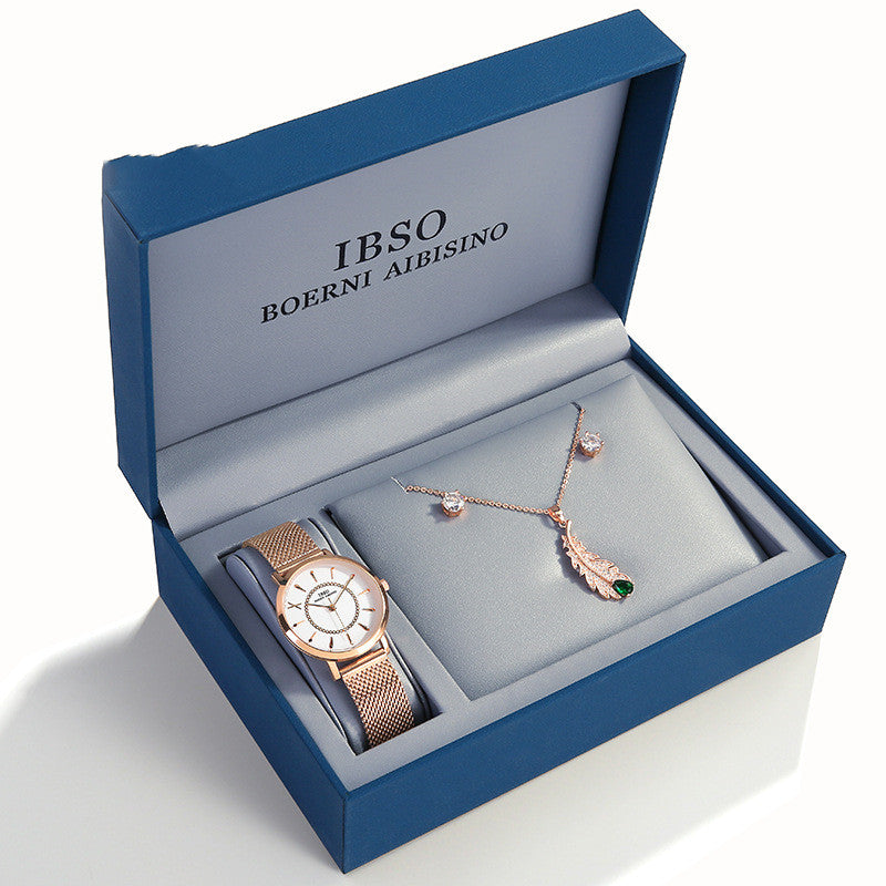 Ibso'S Fashion Watch avec boucles d'oreille Zircon Collier supporte une goutte d'expédition Amazon Aliex