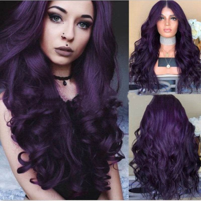 Mode de cheveux moyenne et longue bouclée Big Wave Cosplay Anime Purple usine de gros