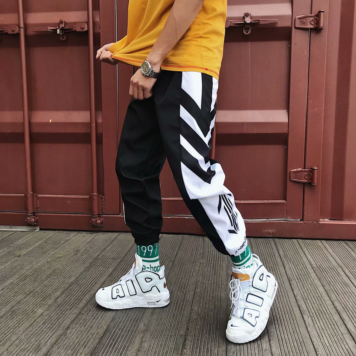 Tide marque Tie Pantalons Homme Version Coréenne Loose Couleur Matching Handsome Pantalons Casual Studen