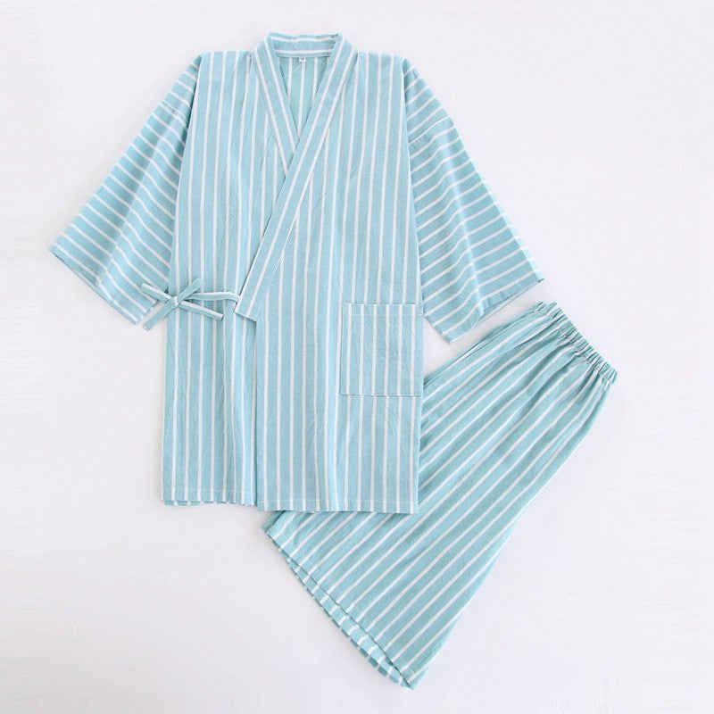 Washed cotton striped pajamas