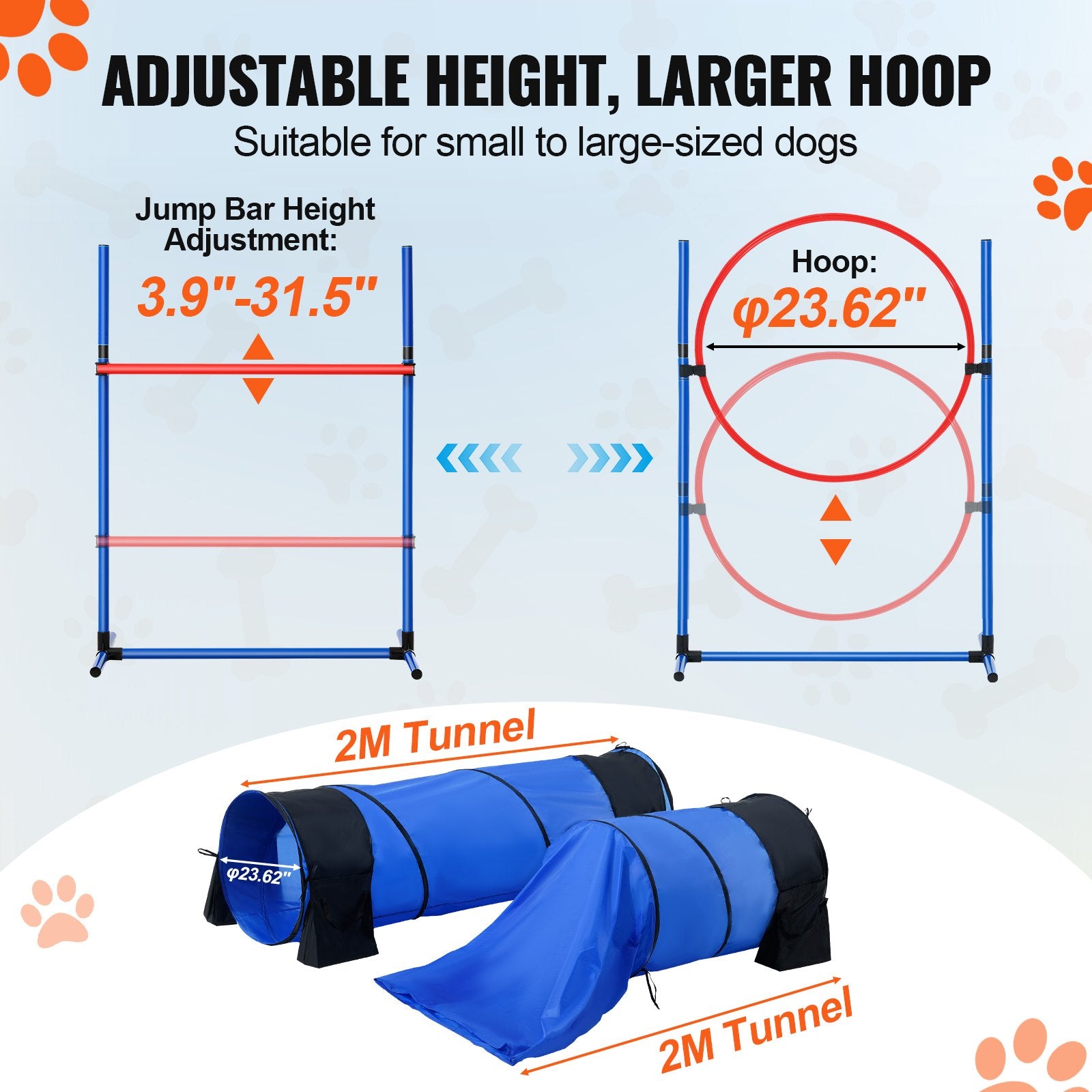 Équipement d'entraînement sur l'agilité des chiens 7 PCS Set W/ Hurdles 2 tunnels Jump Ring