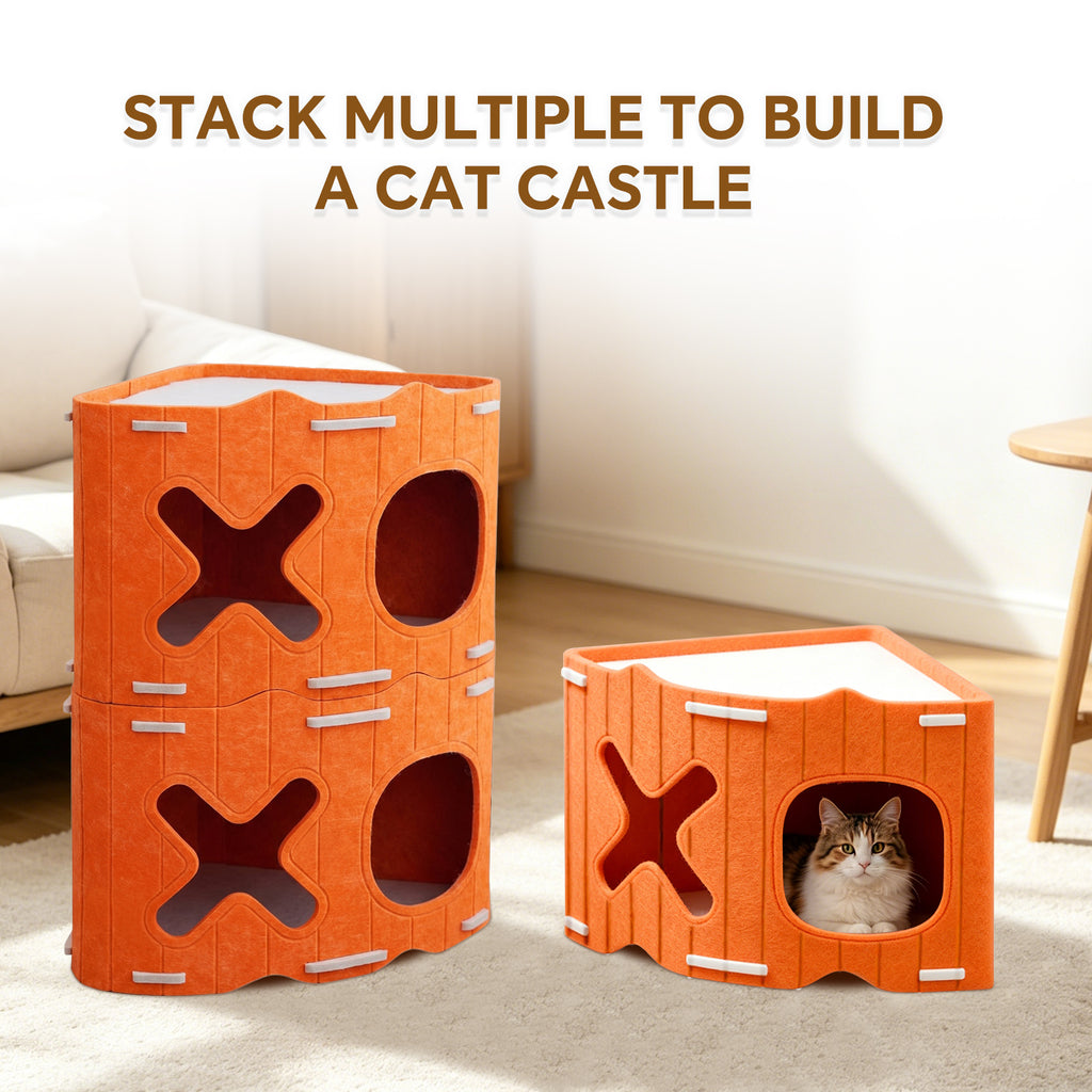 Cabane pour chat modulable en feutre, modules empilables