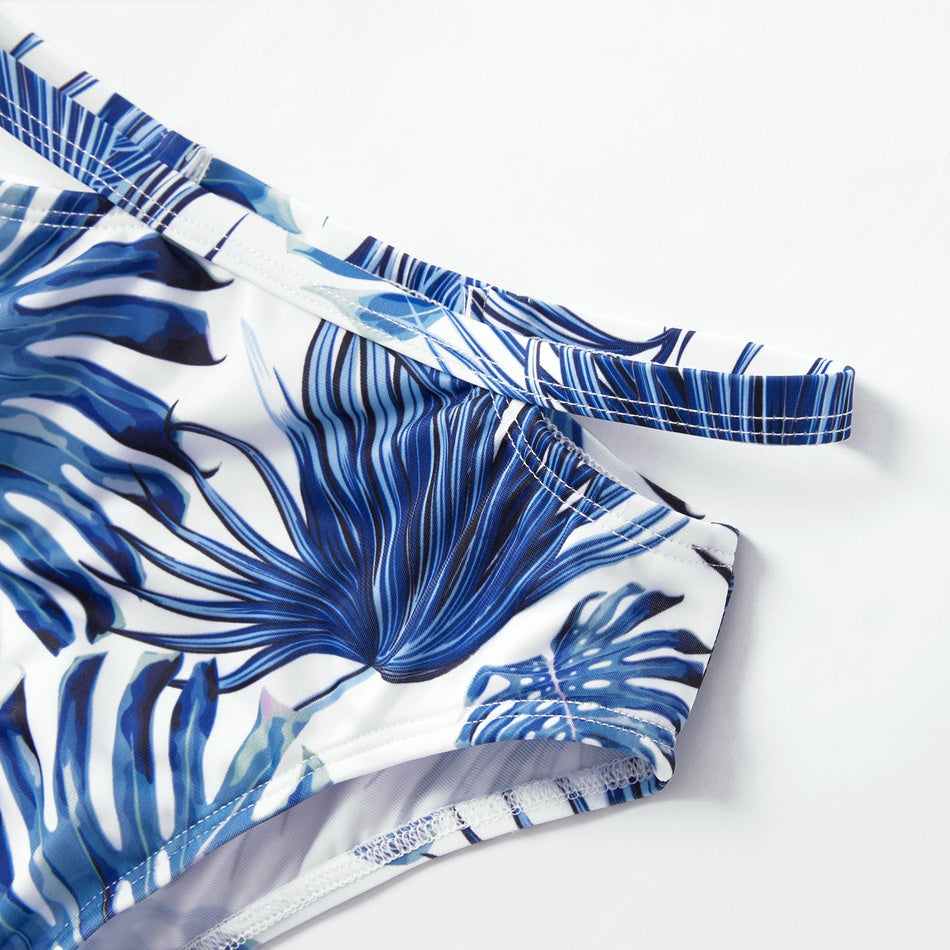 Maillot de bain mère-enfant maillot de bain à l'étranger bikini familial blanc lotus feuille
