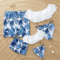 Maillot de bain mère-enfant maillot de bain à l'étranger bikini familial blanc lotus feuille