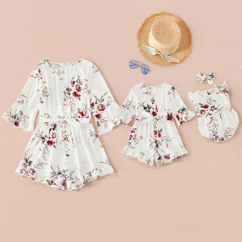 Amazon Sexy Print Top Jumpsuit Jumpsuit Jupe mère-enfant femelle Spot mère fille Bab