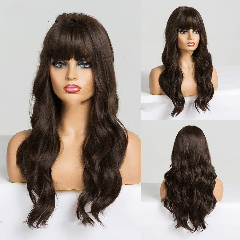 Noir brun cheveux bouclés longs avec des bangs