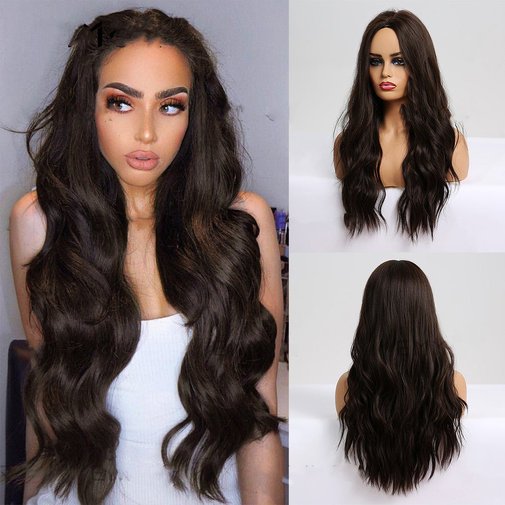 Noir brun cheveux bouclés longs avec des bangs