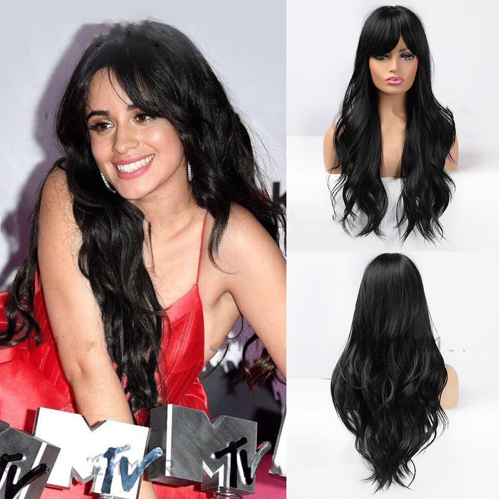 Noir brun cheveux bouclés longs avec des bangs