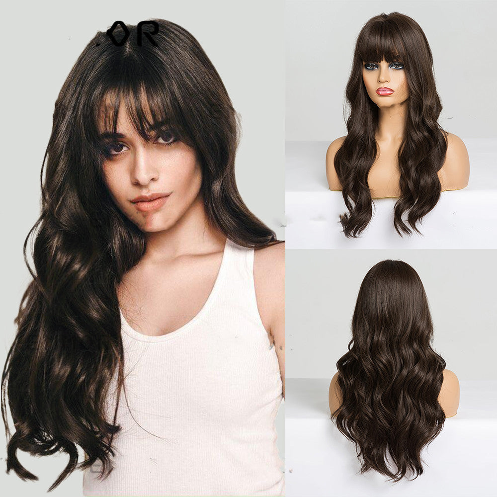 Noir brun cheveux bouclés longs avec des bangs
