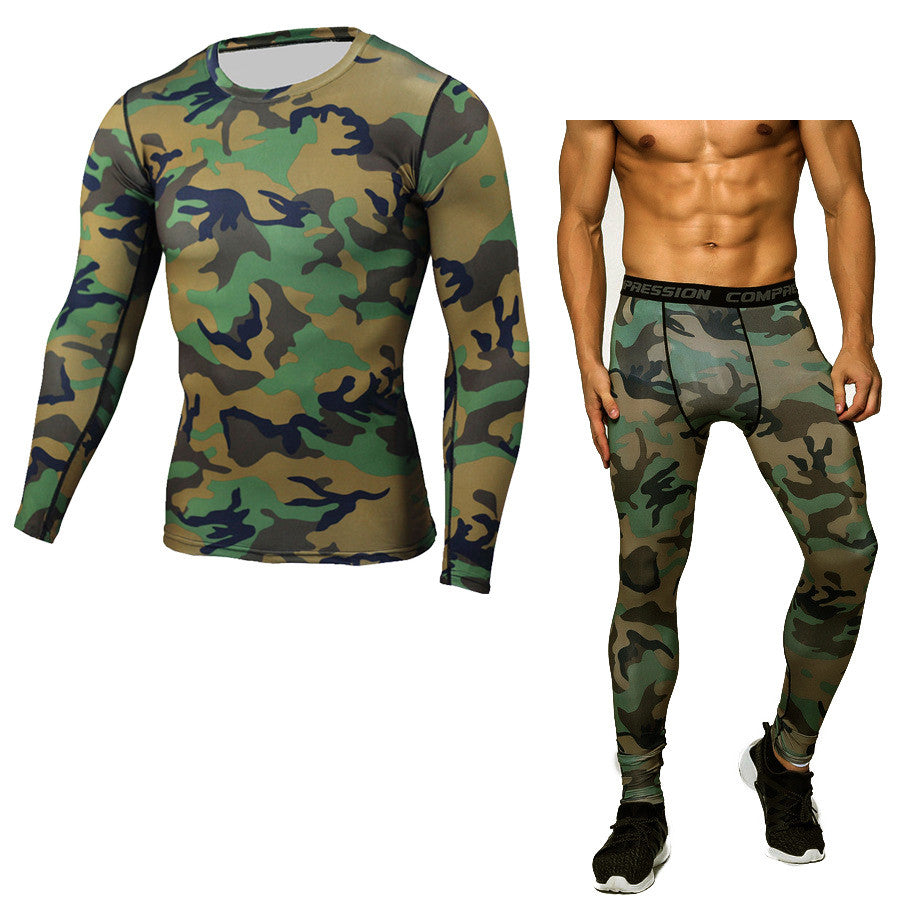 Ensemble de base de compression Camouflage Ensemble de compression sportive T-Shirt à manches longues Exe