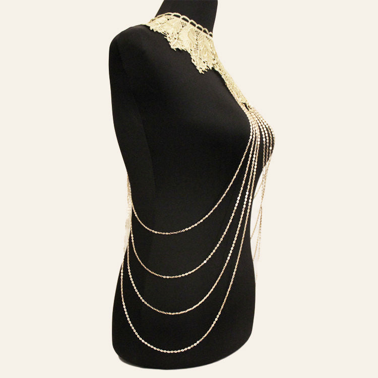 Luxury Sexy Belle Dentelle Fleur Feuille Chaîne du corps faux Collier Collier Aliexpress Accessor