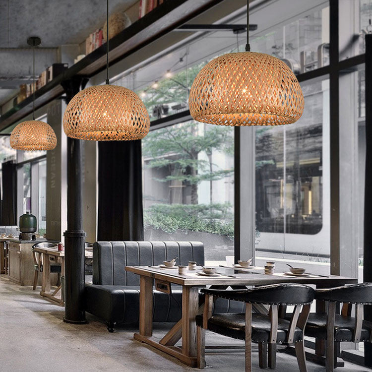 American Garden Bamboo Woven Chandelier Restaurant Asie du Sud-Est Lampes