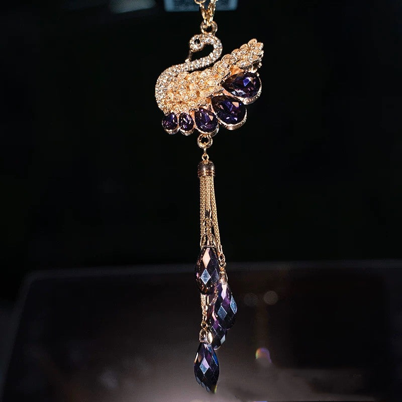 Pendentif de voiture Cygne en cristal double-sid King Pendentif créatif voiture Vue arrière Pendentif miroir