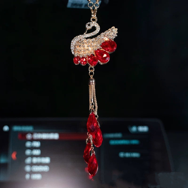 Pendentif de voiture Cygne en cristal double-sid King Pendentif créatif voiture Vue arrière Pendentif miroir