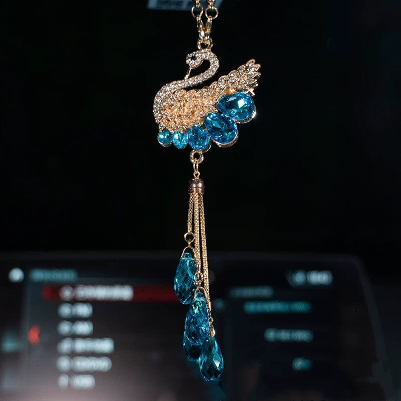 Pendentif de voiture Cygne en cristal double-sid King Pendentif créatif voiture Vue arrière Pendentif miroir