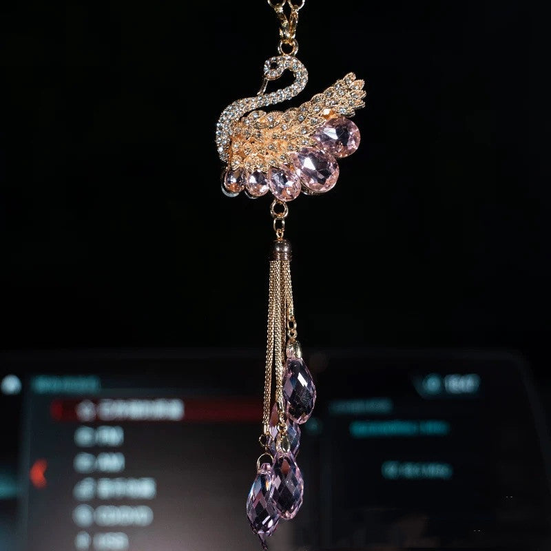 Pendentif de voiture Cygne en cristal double-sid King Pendentif créatif voiture Vue arrière Pendentif miroir