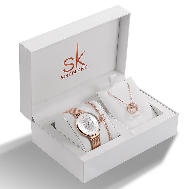 Ladies Set Strass Bijoux Bracelet Collier Montre Memorial