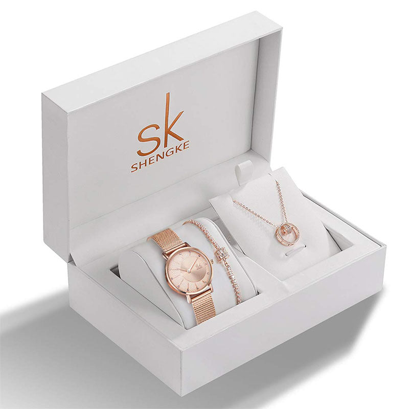 Ladies Set Strass Bijoux Bracelet Collier Montre Memorial