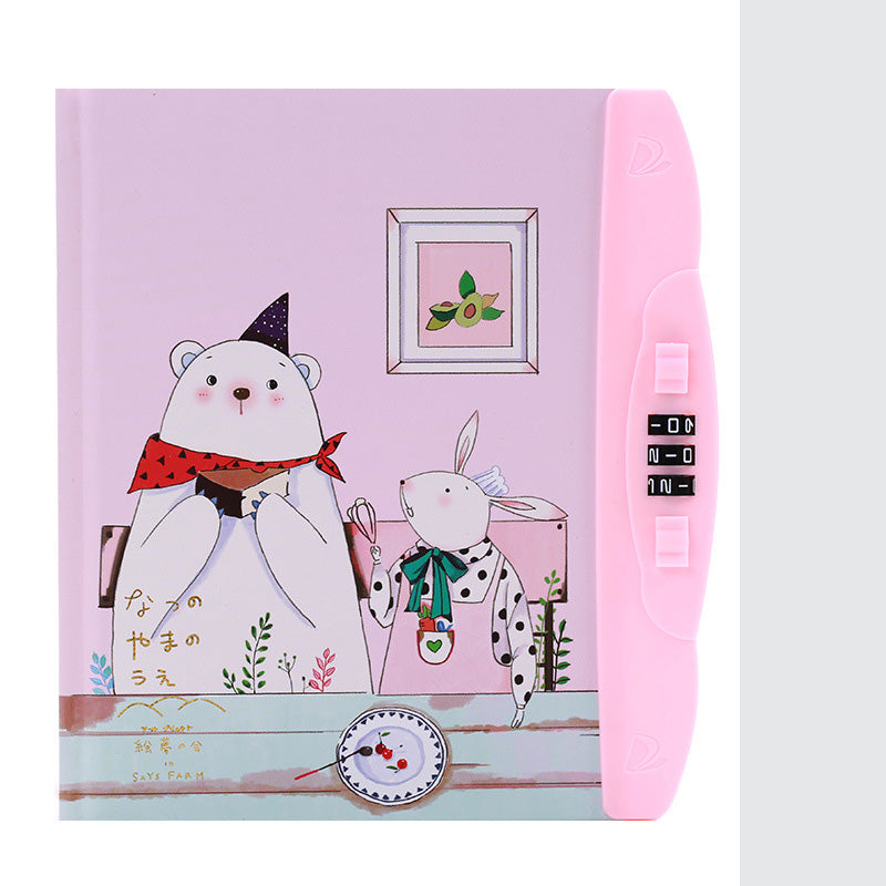 Livre de code pour enfants avec carnet de notes de verrouillage Cartoon Student Cartoon Book Version coréenne Petit Et
