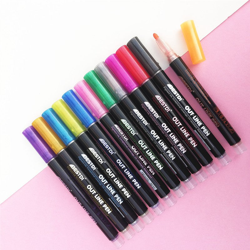 Stylo Contour 12 Couleur double ligne stylo clignotant stylo marqueur