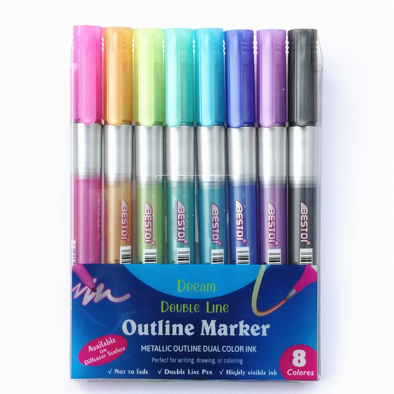 Stylo Contour 12 Couleur double ligne stylo clignotant stylo marqueur