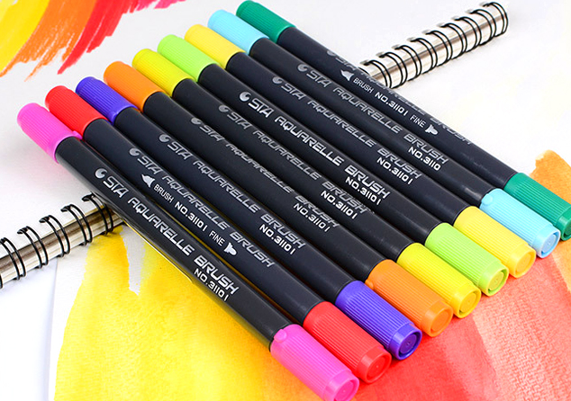 STA 80 Couleurs Set encre à base d'eau Stylos de marquage à l'encre Twin Tip stylo de marquage à la brosse fine pour Gr