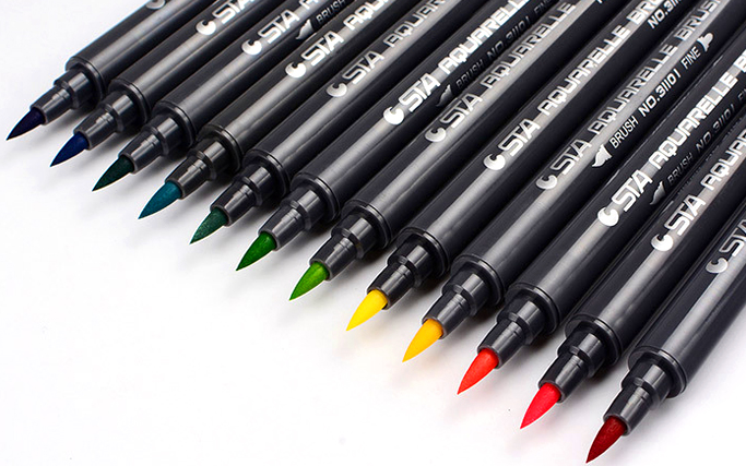 STA 80 Couleurs Set encre à base d'eau Stylos de marquage à l'encre Twin Tip stylo de marquage à la brosse fine pour Gr